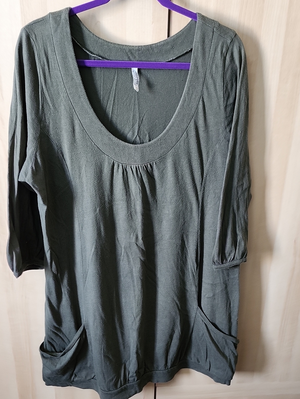 Old Navy Olive Scoop Neck Tunic with Wrap-around Pockets
